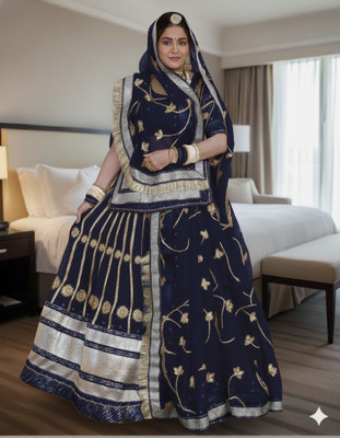 SHRIHARI BUSINESS Embroidered Semi Stitched Rajputi Poshak(Dark Blue)