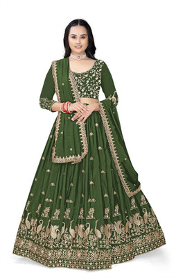 HK TEX Embroidered Semi Stitched Lehenga Choli(Multicolor)