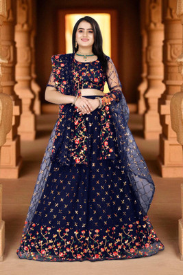 JAY RAMDEV FASHION Embroidered, Embellished Semi Stitched Lehenga Choli(Black)