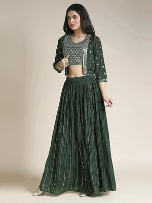 Madhuram Embellished Stitched Lehenga Choli(Green)