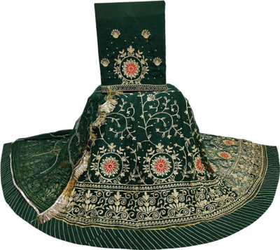 MANTUSHTI Embroidered Semi Stitched Rajasthani Poshak(Dark Green)