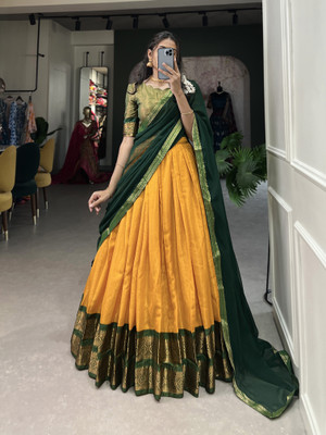 KRISHU ETHNICS Solid Semi Stitched Lehenga Choli(Yellow)