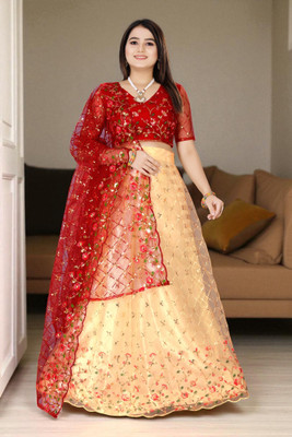 Khodiyar Embroidery Embroidered Semi Stitched Lehenga Choli(Gold, Red)