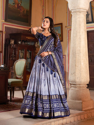 RADHVI BIZ Printed Semi Stitched Lehenga Choli(Dark Blue)