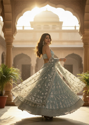 RituCreation Solid Stitched Lehenga Choli(Light Blue)