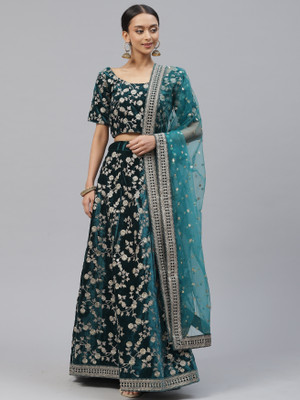 DIVINE INTERNATIONAL TRADING CO Embroidered Semi Stitched Lehenga Choli(Blue)