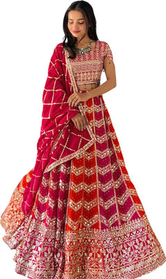 AHJANANDTEX Embroidered Semi Stitched Lehenga Choli(Pink)