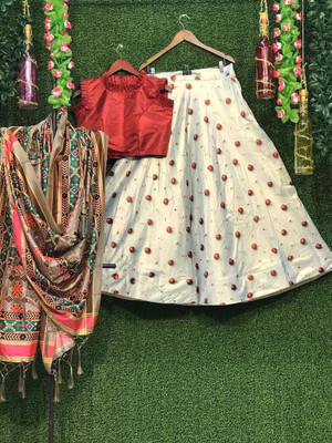 KAIZAN INTERNATIONAL Digital Print Semi Stitched Lehenga Choli(White, Red)