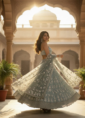 RituCreation Self Design Stitched Lehenga Choli(Light Blue)