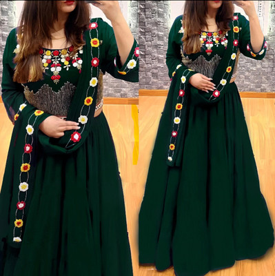 kamaldesigner Embroidered Semi Stitched Lehenga & Crop Top(Light Green)