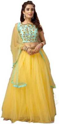 nv patel Embroidered Semi Stitched Lehenga Choli(Yellow)