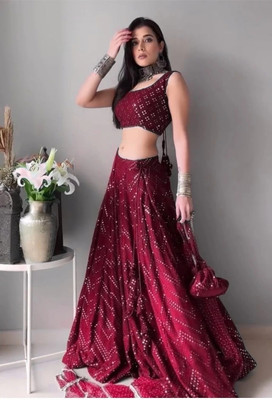 ZAALIMA FASHION Embroidered Semi Stitched Lehenga Choli(Maroon)
