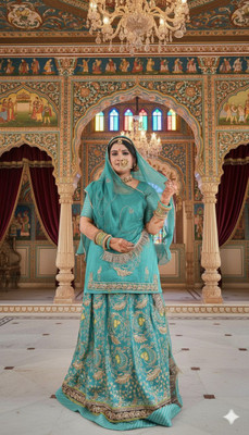 WOMENGIRLFASHION Embroidered Semi Stitched Rajasthani Poshak(Blue)