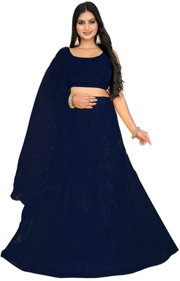 HKBDFAB Embroidered Semi Stitched Lehenga Choli(Dark Blue)