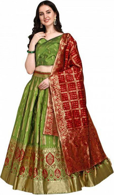 kaizen texo fab Embellished Semi Stitched Lehenga Choli(Green, Red)