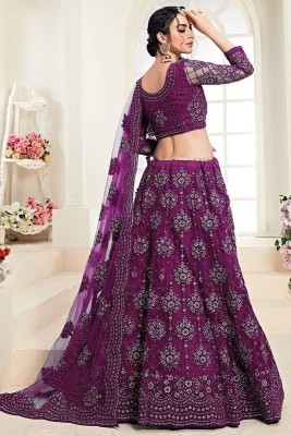 ROKKLIKE Embroidered Semi Stitched Lehenga Choli(Purple)