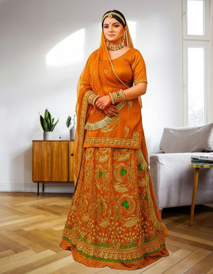 Bhawani Collection Embroidered Semi Stitched Rajputi Poshak(Yellow)