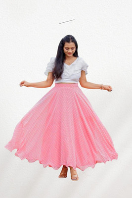Nyaaricreation Polka Print Stitched Lehenga & Crop Top(Pink)