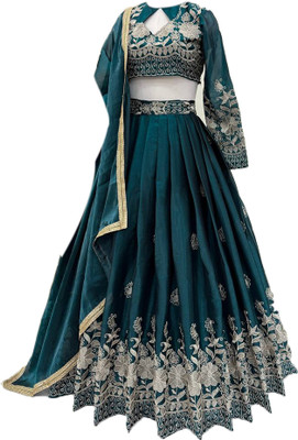 ADOLTEXTILE Embroidered Semi Stitched Lehenga Choli(Dark Green)