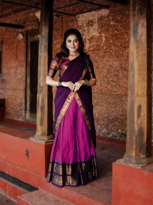 R K INFINITIVE Solid Semi Stitched Lehenga Choli(Pink, Purple)