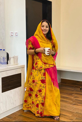 kiae Digital Print Semi Stitched Rajputi Poshak(Yellow, Red, Multicolor)