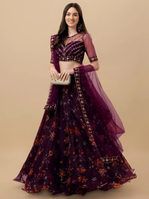 KESHAVI CREATION Embroidered, Printed Semi Stitched Lehenga Choli(Maroon)