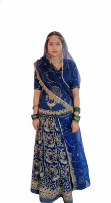 Bhawani saree center Embroidered Semi Stitched Rajasthani Poshak(Blue)