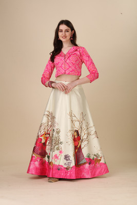 KAHIRAA WHOLETEX Digital Print Semi Stitched Lehenga Choli(Multicolor)