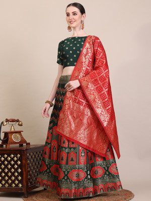 GRANTH MANIAFAB Self Design Semi Stitched Lehenga Choli(Green)