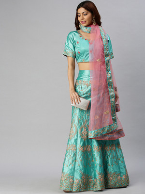 Sangria Embroidered Semi Stitched Lehenga Choli(Blue)