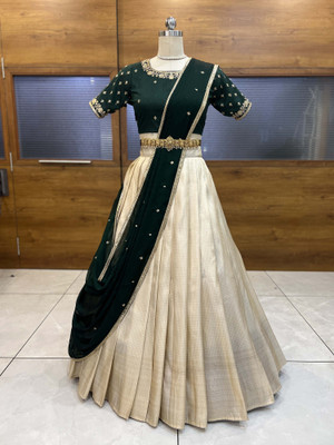 Sonu Creation Self Design Semi Stitched Lehenga Choli(Dark Green)
