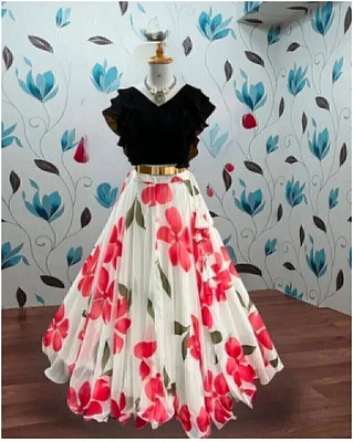 HOUSE OF COMMON Self Design Stitched Lehenga & Crop Top(White)