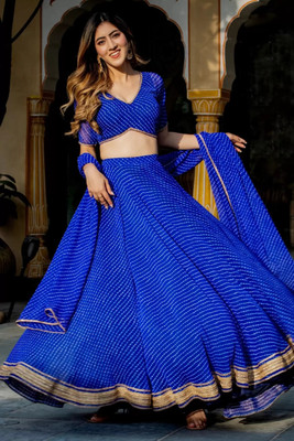 Trivety Printed Semi Stitched Lehenga Choli(Blue)