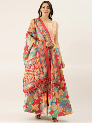 kaizen texo fab Digital Print Semi Stitched Lehenga & Crop Top(Multicolor)