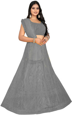 HKBDFAB Embroidered Semi Stitched Lehenga Choli(Grey)