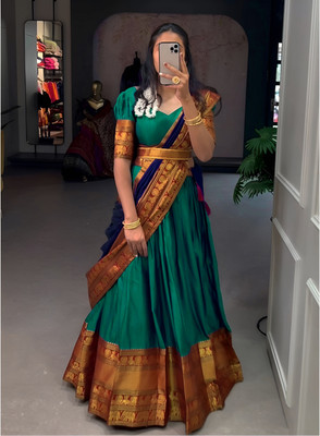 R K INFINITIVE Solid Semi Stitched Lehenga Choli(Blue, Dark Blue)