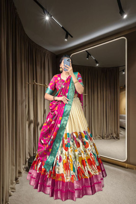 krutam Leheriya Semi Stitched Lehenga Choli(White)