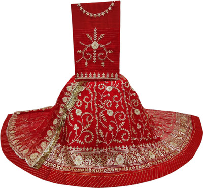 MANTUSHTI Embroidered Semi Stitched Rajasthani Poshak(Red)
