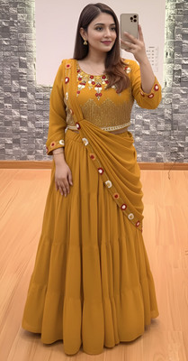 Hemlata Embroidered Semi Stitched Lehenga Choli(Yellow)