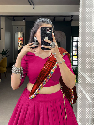 AAYUSHYAM ENTERPRISE Self Design Semi Stitched Lehenga Choli(Pink)