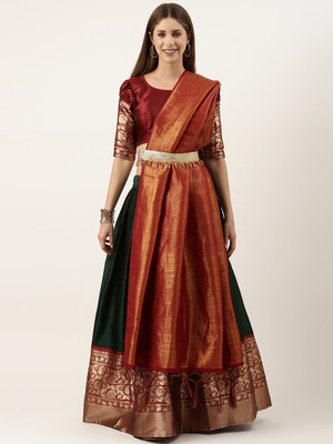 SHREE CREATION Self Design Semi Stitched Lehenga Choli(Dark Green)