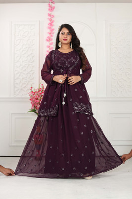 PickALook Embroidered Stitched Lehenga Choli(Purple)