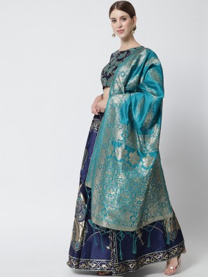 Magmina Embellished, Floral Print, Self Design, Printed Semi Stitched Lehenga Choli(Blue)