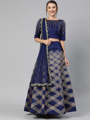 Fabcartz Self Design Semi Stitched Lehenga Choli(Dark Blue)
