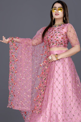 DDRS Fashion Embroidered Semi Stitched Lehenga Choli(Pink)