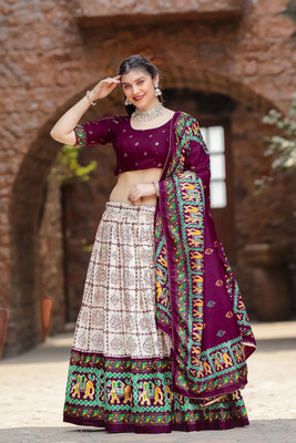 MITRABIZ Floral Print Semi Stitched Lehenga Choli(Purple)