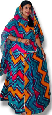 Wolvox Leheriya Semi Stitched Rajputi Poshak(Multicolor)