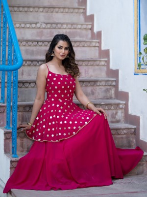 Tasrika Embroidered Semi Stitched Lehenga Choli(Pink)