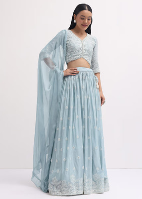 HOUSE OF COMMON Embroidered Semi Stitched Lehenga Choli(Light Blue)