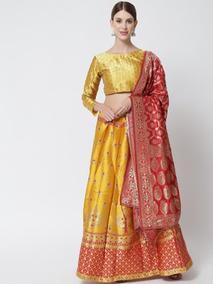 Magmina Embellished, Self Design, Geometric Print Semi Stitched Lehenga Choli(Yellow)